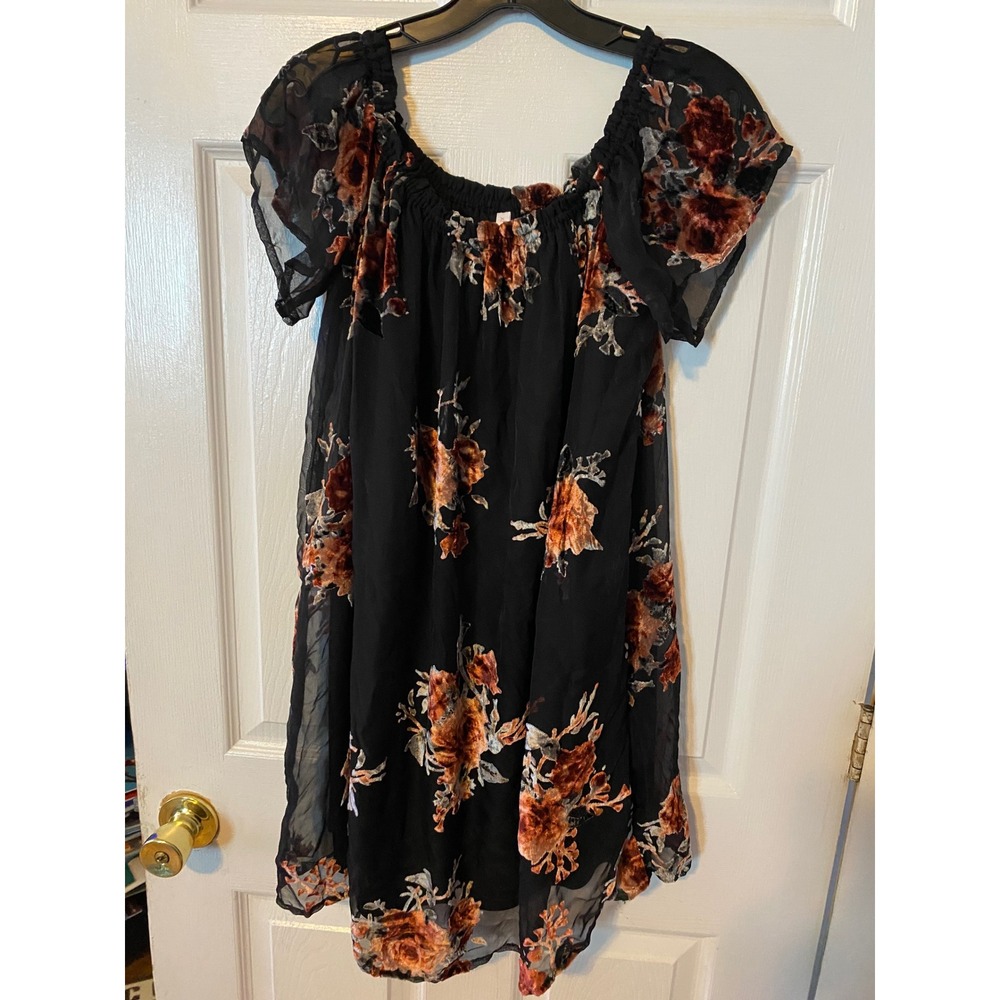 Xhilaration Black Velvet Floral Burnout Dress Off Shoulder Chiffon Mini Large